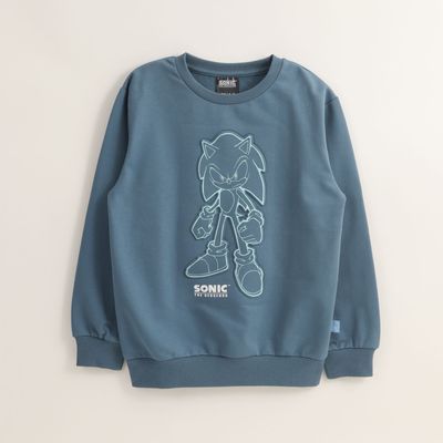 Poleron Cerrado Niño Relieve Emboss Azul Sonic
