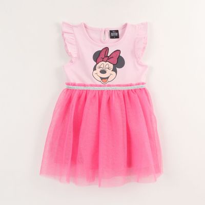 Vestido Manga Vuelos Niña Rosado Minnie Smile Disney