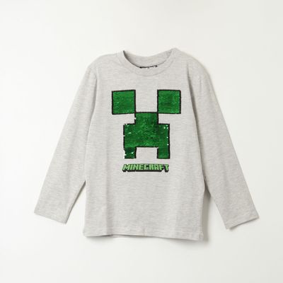 Polera Manga Larga Niño Reversible Gris Minecraft