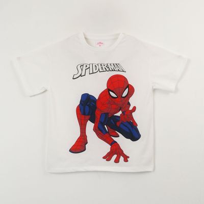 Polera Manga Corta Niño Blanco Pose Spiderman Marvel