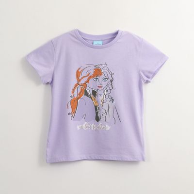 Polera Manga Corta Niña Frozen Elsa Y Anna Morado Disney