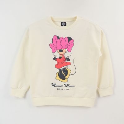 Poleron Cerrado Niña Blanco Moño Minnie Disney