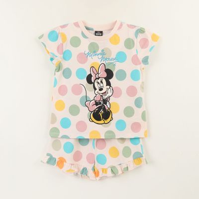 Pijama Manga Corta Niña Rosado Lunares Colores Minnie Disney