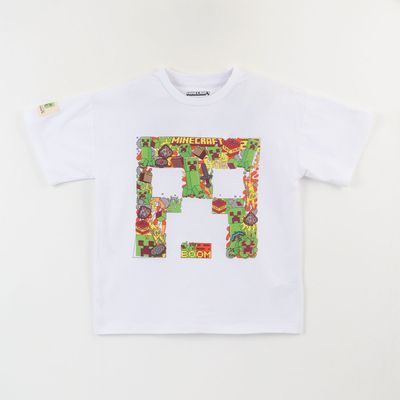 Imagen 1 del producto Polera Manga Corta Niño Creeper Blanco Minecraft