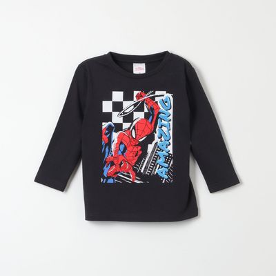 Polera Manga Larga Niño Spiderman Amazing Negro Marvel