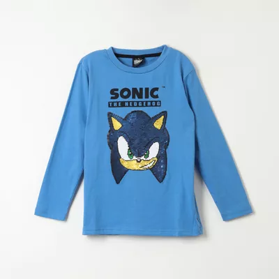 Polera Manga Larga Niño Reversible Azul Sonic