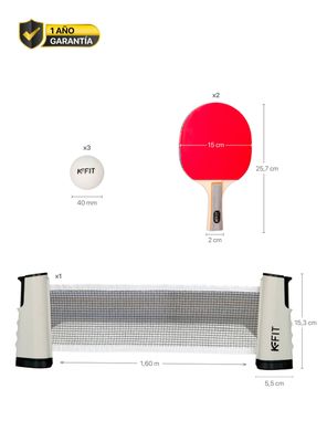 Imagen 2 del producto Set Ping Pong Tenis Mesa 2 Paleta + 3 Pelotas + Malla Retráctil K-Fit