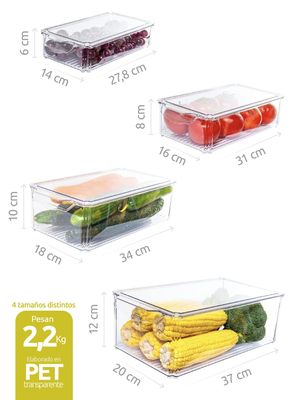 Imagen 2 del producto Pack De 4 Organizadores Contenedores Con Tapa Refrigerador