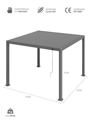 Imagen 2 del producto Pérgola Bioclimática 3x3 mts Arcadia Luz Led Solar Vincenzi