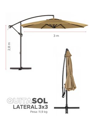 Imagen 2 del producto Quitasol sombrilla lateral terraza 3x3 sin base Khaki