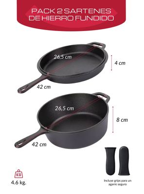 Imagen 2 del producto Pack De 2 Sartenes Hierro Fundido 26 Cm