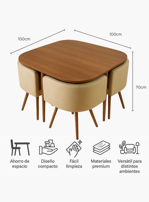 Imagen 2 del producto Juego de Comedor con 4 sillas Beige Vincenzi