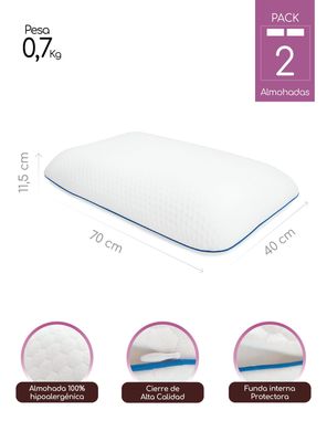 Imagen 2 del producto Pack 2 Almohadas Viscoelástica Regula Temperatura Memoryfoam