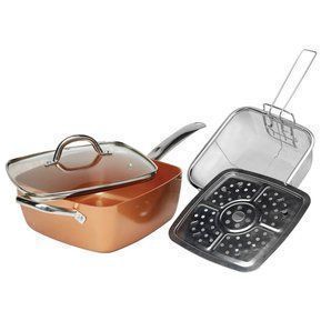 Set 4 Piezas Olla Cuadrada de Cobre y Accesorios