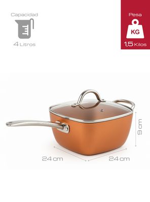 Imagen 2 del producto Sartén Cuadrado Antiadherente Cobre Set 4 ollas todo en uno Bfresh