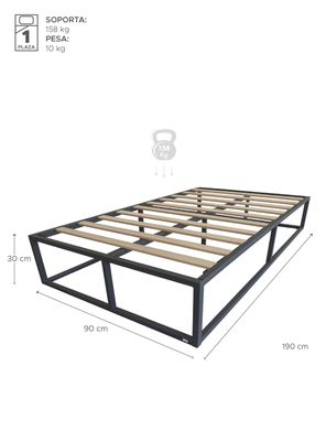 Imagen 2 del producto Base para Cama Europea de Acero y Madera 90x190 cm 1 Plaza Nova Vincenzi