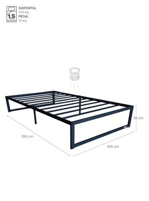 Imagen 2 del producto Base para Cama Europea de Acero Negro 105x190 cm Zen 1,5 Pza Vincenzi
