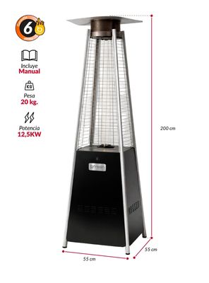 Imagen 2 del producto Estufa De Patio Tipo Pirámide A Gas 12,5kw Negro Bfresh