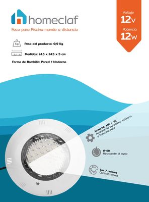 Imagen 2 del producto Foco Led Piscina 12w 7 Colores Con Control Remoto Homeclaf