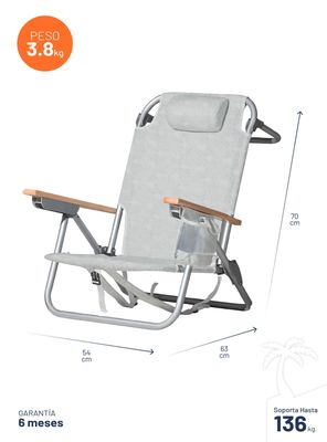 Imagen 2 del producto Silla De Playa Aluminio Madera Y Tela Resistente Gris Miglu