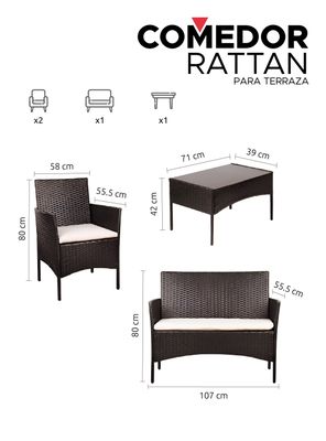 Imagen 2 del producto Set Juego De Terraza 4pcs Mesa Sillas Sillon Rattan Vincenzi