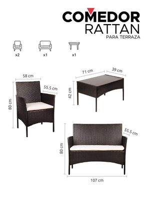 Imagen 2 del producto Set Juego De Terraza 4pcs Mesa Sillas Sillon Rattan Vincenzi