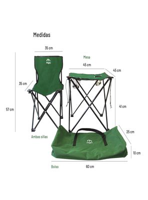 Imagen 2 del producto Mesa con 2 Sillas Plegables Verde