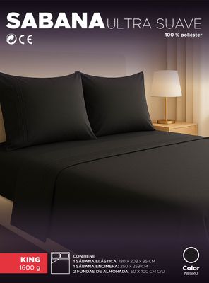 Imagen 2 del producto Juego de Sábanas Negro 1800 Hilos Ultra Suave Tamaño King Vincenzi