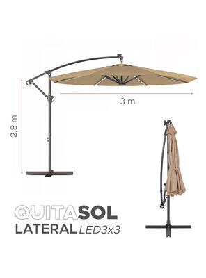 Imagen 2 del producto Quitasol sombrilla lateral terraza 3x3 panel solar luz led Beige