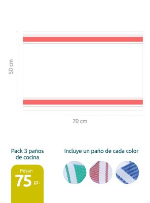 Imagen 2 del producto Pack De 3 Paños De Cocina 50x70 Cm Colores Surtidos Rebajas