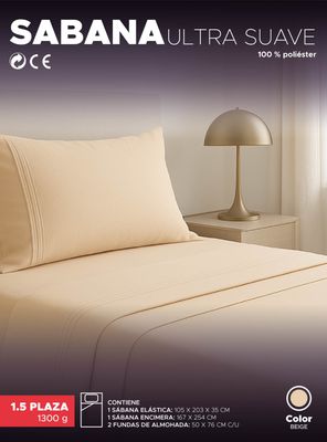 Imagen 2 del producto Juego De Sábanas Beige 1800 Hilos Ultra Suave 1,5 Plazas Vincenzi