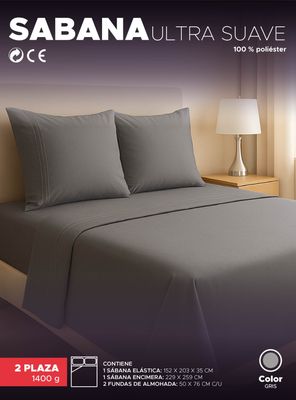 Imagen 2 del producto Juego De Sábanas Gris 1800 Hilos Ultra Suave 2 plazas Vincenzi