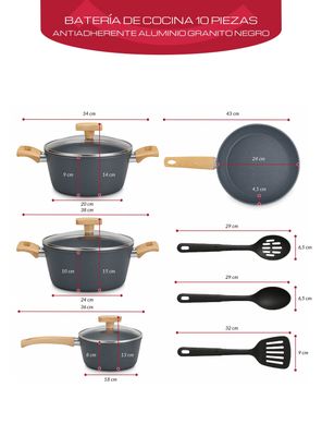 Imagen 2 del producto Juego de ollas cocina 10 piezas granito antiadherente Bfresh