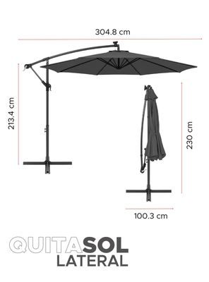 Imagen 2 del producto Quitasol Terraza 360° 3x3 mt Panel Solar Luz Led grafito Vincenzi
