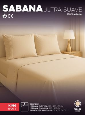 Imagen 2 del producto Juego De Sábanas Beige 1800 Hilos Ultra Suave tamaño King Vincenzi