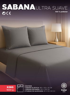 Imagen 2 del producto Juego de Sábanas Gris 1800 Hilos Ultra Suave Tamaño King Vincenzi