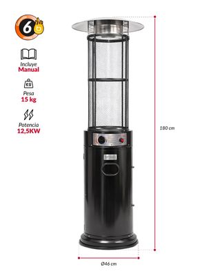 Imagen 2 del producto Estufa Patio Exterior Cilíndrica A Gas 12,5kw Negra Bfresh