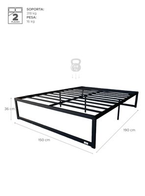 Imagen 2 del producto Base para Cama Europea Acero Negro 150x190 cm 2 Pza Zen Vincenzi