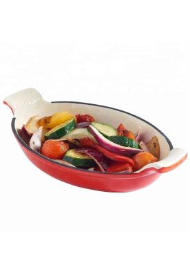 PLATO DE HIERRO ENLOZADO OVALADO ROJO 26 cm