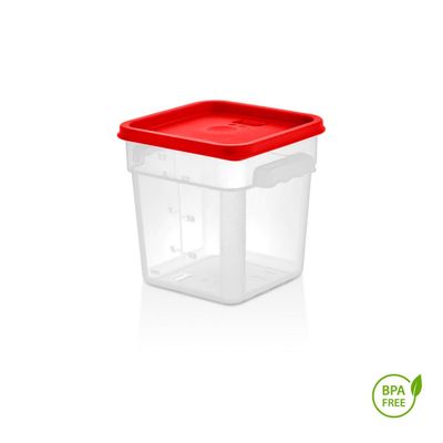 RECIPIENTE CUADRADO POLIPROPILENO 7.6 LITROS CON TAPA ROJA