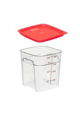 RECIPIENTE GRADUADO CUADRADO POLICARBONATO 8 LTS. CON TAPA ROJA