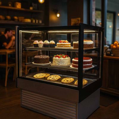 Imagen 2 del producto VITRINA PASTELERA RECTANGULAR PLATEADA LÍNEA MARKET 1200 X 700 X 1200 MM NORKALT