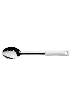 CUCHARA PERFORADA ACERO INOX  43CM MANGO BLANCO