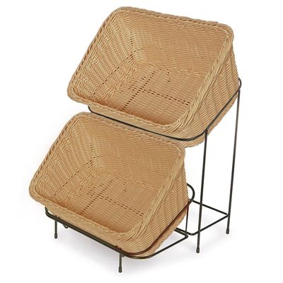 SET DE 2 CANASTOS CON SOPORTE DE EXHIBICIÓN COLOR MADERA 23.5X33 CM