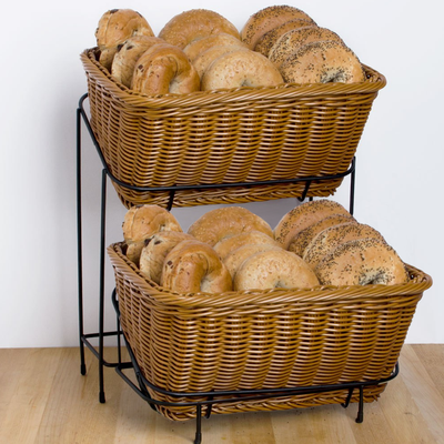 Imagen 2 del producto SET DE 2 CANASTOS CON SOPORTE DE EXHIBICIÓN COLOR MADERA 23.5X33 CM