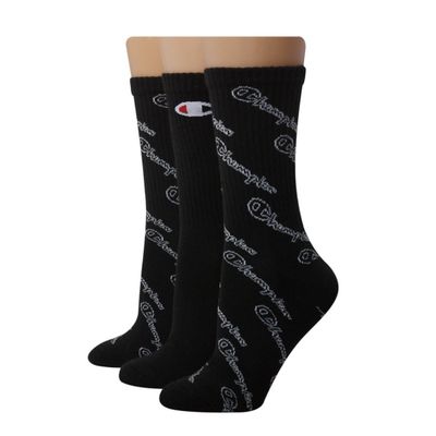 CALCETINES CHAMPION MUJER, LOGOTIPO SCRIPT 3 PARES NEGROS CH504