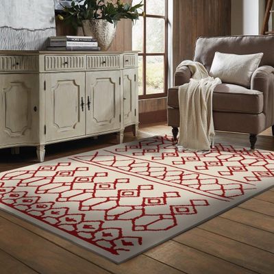 alfombra shag anat2 140x200 cm blanco-rojo