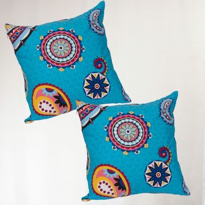 Set 2 Cojines Lona Española Grecas 50x50 cm Turquesa