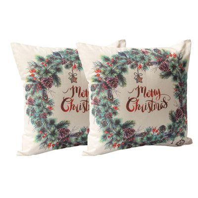 Set 2 Cojines Corona Navideña 45 x 45 Blanco