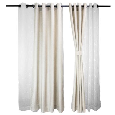 Set cortinas ambiente 4pzas Mati y velo bordado Blanco 140x225